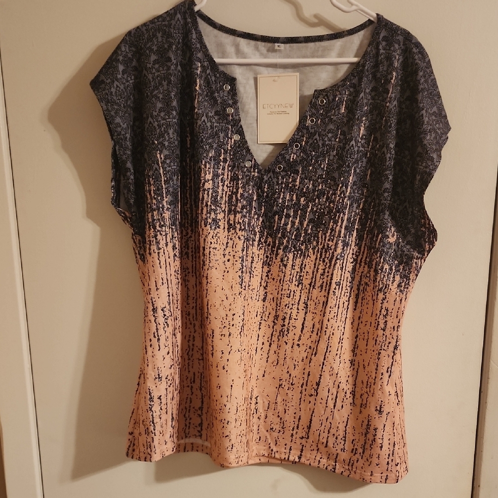 Vibe Gray and Orange Sequin Fitted Blouse